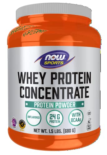 NOW Sports Nutrition, Whey Protein Concentrate, 24 g With BCAAs, Unflavored Powder - Maple Wellness Supplements