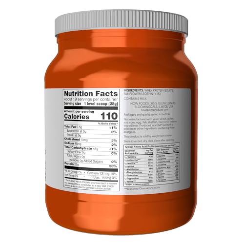 NOW Sports Nutrition, Whey Protein Isolate, 25 g With BCAAs, Unflavored Powder - Maple Wellness Supplements