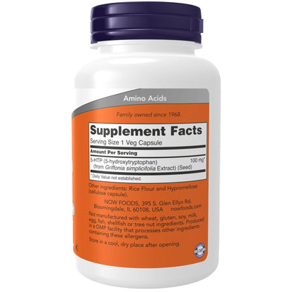 NOW Supplements, 5-HTP (5-hydroxytryptophan) 100 mg, Neurotransmitter Support*, 120 Veg Capsules - Maple Wellness Supplements