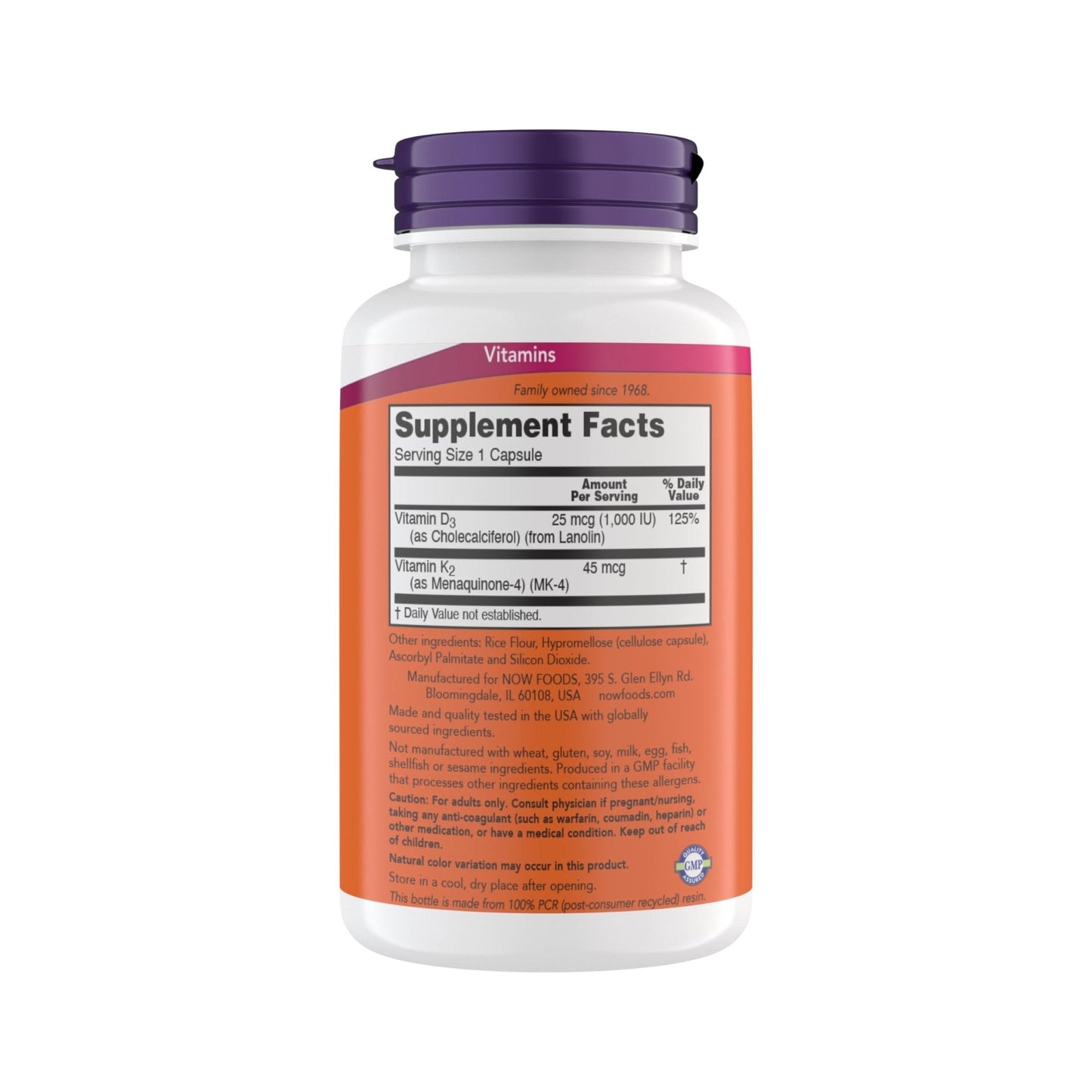 Now Supplements Vitamin D3 K2, 1,000 IU/45 mcg, Cardiovascular Support, Supports Bone Health, 180 Vegetarian Capsules - Maple Wellness Supplements