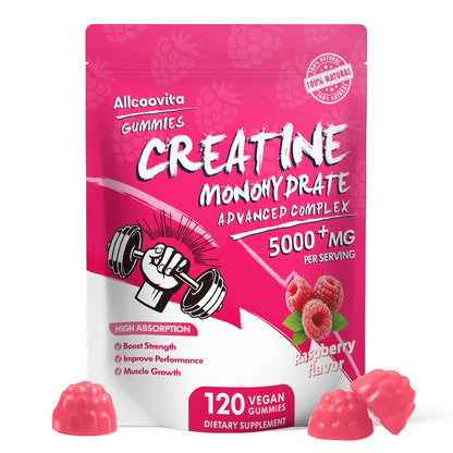 NSF Certified Creatine Gummy - Creatine Monohydrate Gummies 5000mg for Men & Women -120 Gummies Advanced Formula, Muscle Strength, Muscle Builder, Energy Boost, Pre-Workout Supplement-Raspberry - Maple Wellness Supplements