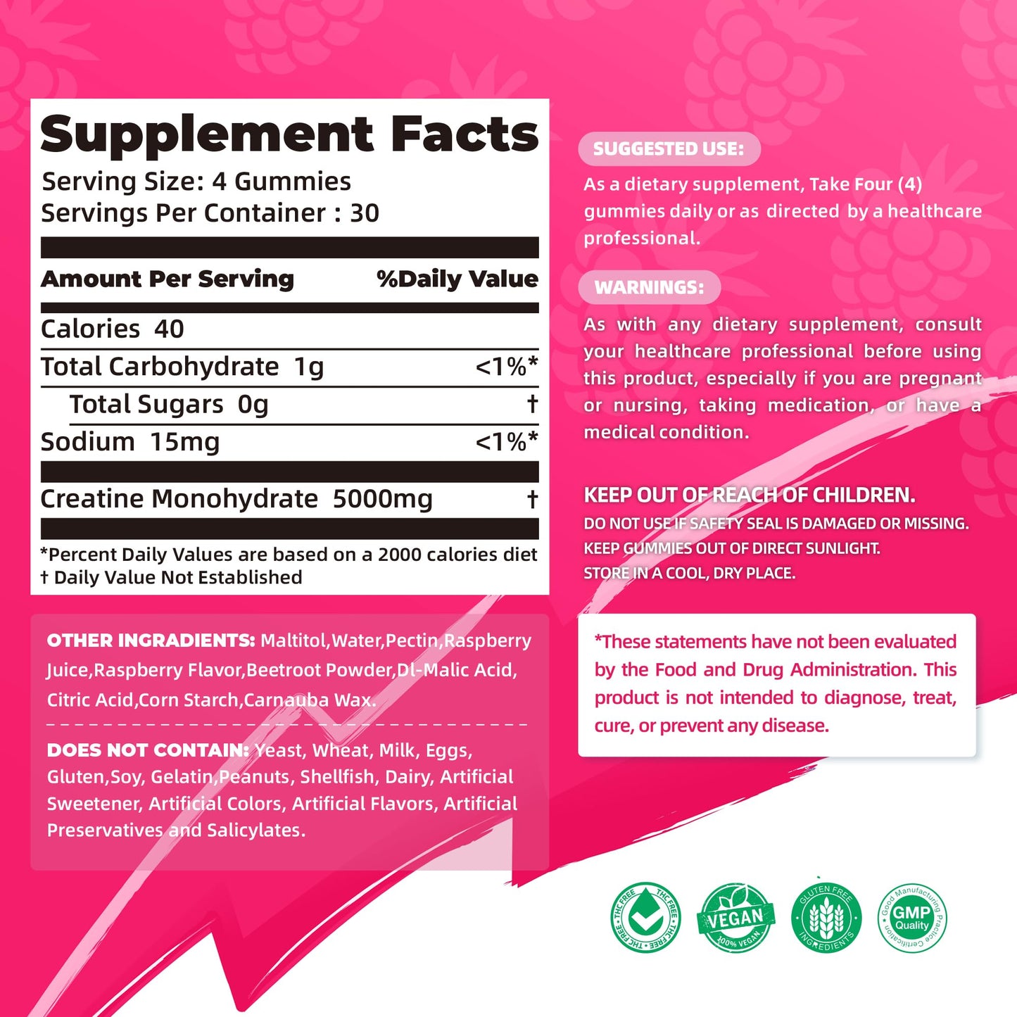 NSF Certified Creatine Gummy - Creatine Monohydrate Gummies 5000mg for Men & Women -120 Gummies Advanced Formula, Muscle Strength, Muscle Builder, Energy Boost, Pre-Workout Supplement-Raspberry - Maple Wellness Supplements