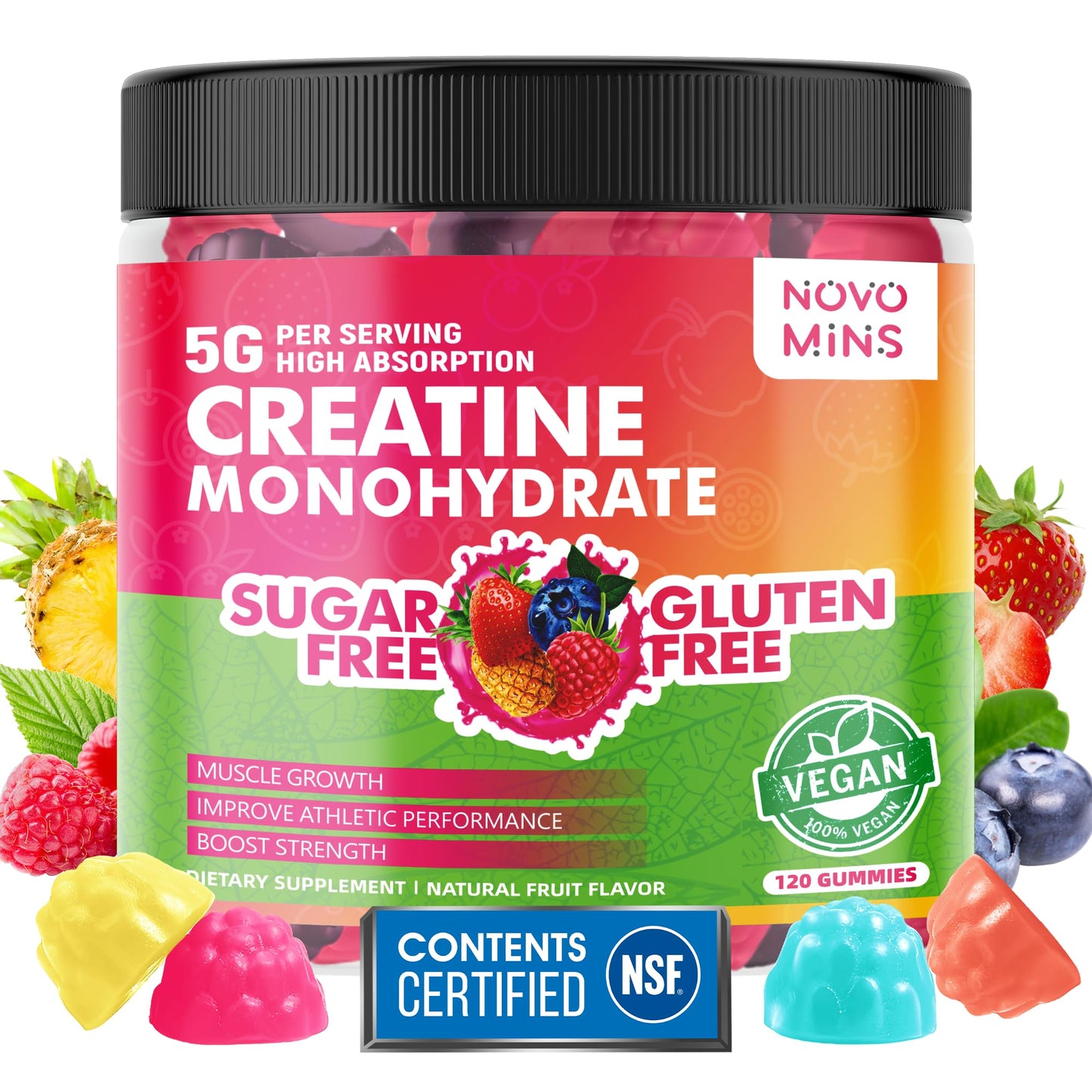 NSF Certified Creatine Gummy - Creatine Monohydrate Gummies 5000mg for Men & Women, Chewables Creatine Monohydrate for Muscle Strength, Muscle Builder, Energy Boost, Pre-Workout Supplement(120 Count) - Maple Wellness Supplements