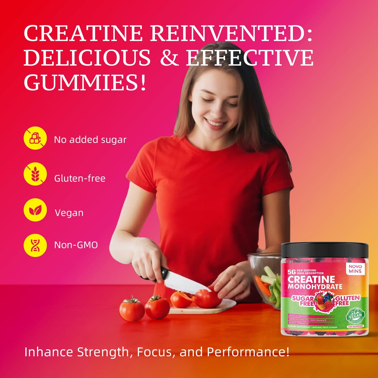 NSF Certified Creatine Gummy - Creatine Monohydrate Gummies 5000mg for Men & Women, Chewables Creatine Monohydrate for Muscle Strength, Muscle Builder, Energy Boost, Pre-Workout Supplement(120 Count) - Maple Wellness Supplements