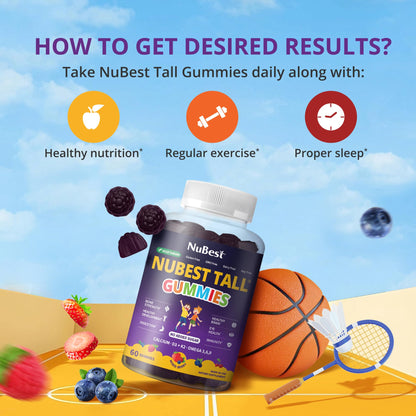 NuBest Tall Gummies for Kids Age 2+ & Teens | Bone Strength, Immunity, Digestive Health with Calcium, Vitamin D3, K2, B Complex, Magnesium, Zinc - Maple Wellness Supplements