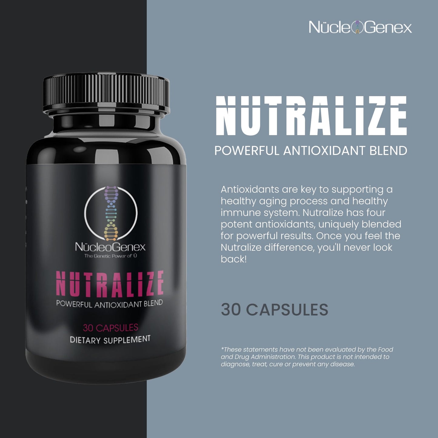 Nucleogenex - Nutralize - The Key to Supporting a Healthy Aging Process and Immune System - Potent Blend for Powerful Cell Protection - Xanthohumol, CurcuPrime, C-60 Complex, PureQQ - 30 Capsules - Maple Wellness Supplements