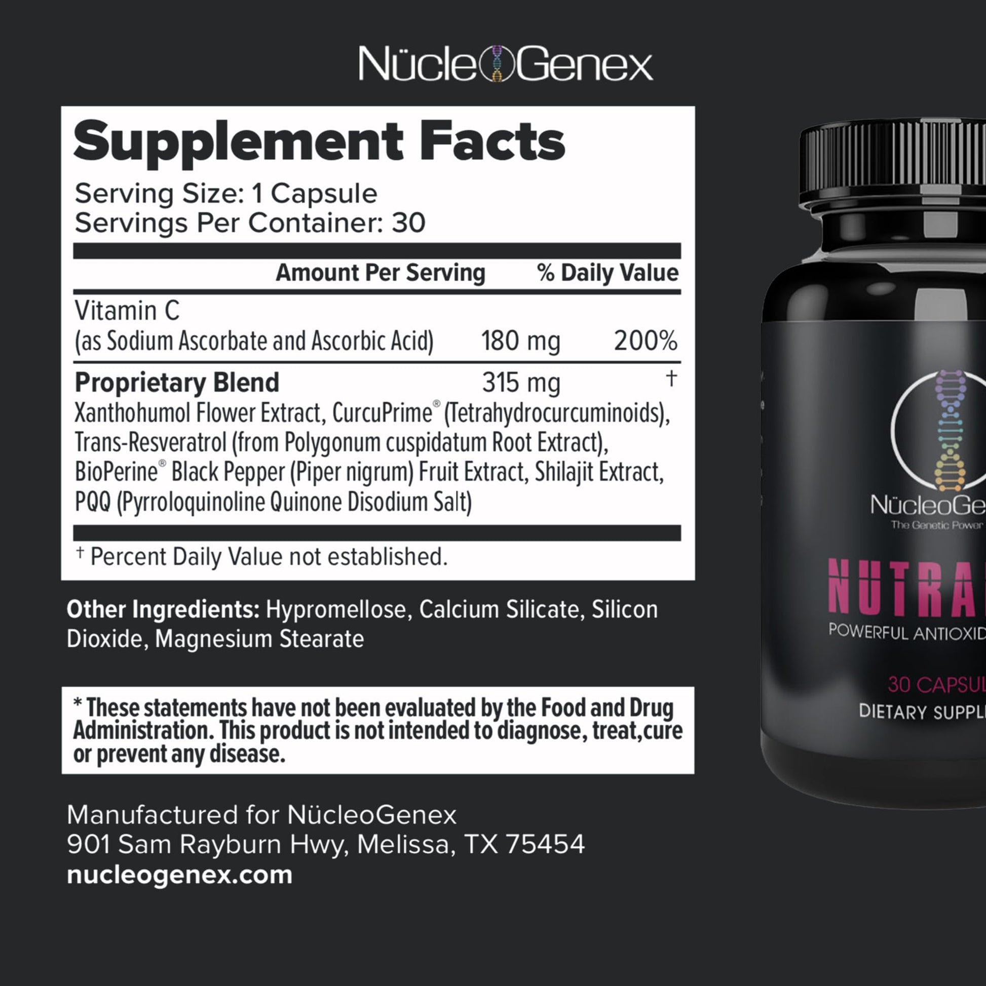 Nucleogenex - Nutralize - The Key to Supporting a Healthy Aging Process and Immune System - Potent Blend for Powerful Cell Protection - Xanthohumol, CurcuPrime, C-60 Complex, PureQQ - 30 Capsules - Maple Wellness Supplements