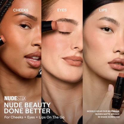 Nudestix Nudies Bronze All Over Matte Bronzing Stick – 3-in-1 Cream Bronzer for Cheeks, Eyes & Lips with Built-In Brush | Natural Contour & Sun-Kissed Glow | Bondi Bae - Maple Wellness Supplements