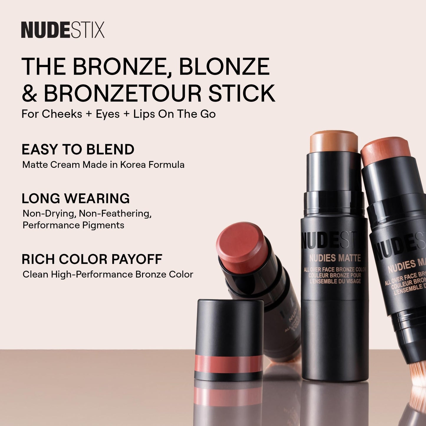 Nudestix Nudies Bronze All Over Matte Bronzing Stick – 3-in-1 Cream Bronzer for Cheeks, Eyes & Lips with Built-In Brush | Natural Contour & Sun-Kissed Glow | Bondi Bae - Maple Wellness Supplements