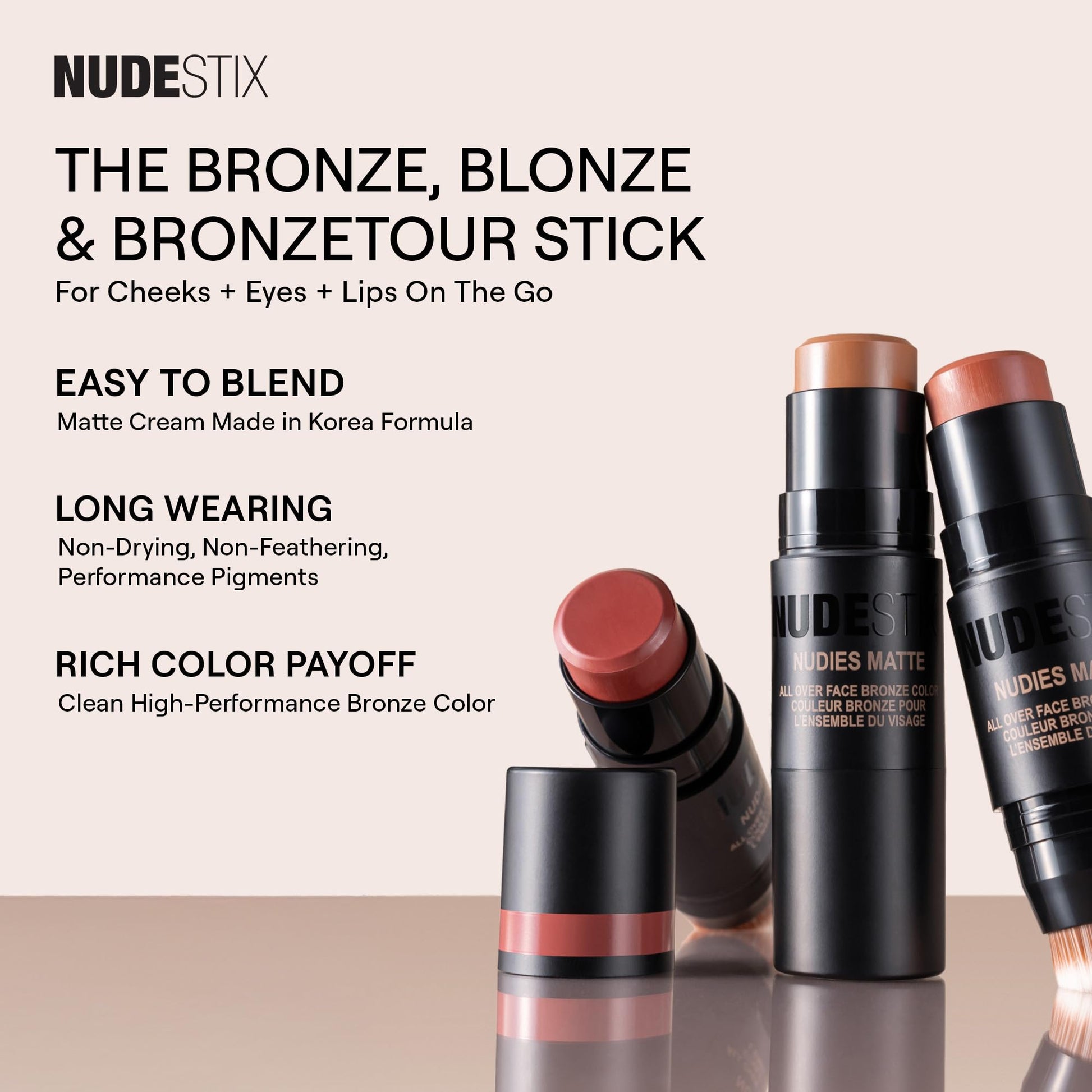 Nudestix Nudies Bronze All Over Matte Bronzing Stick – 3-in-1 Cream Bronzer for Cheeks, Eyes & Lips with Built-In Brush | Natural Contour & Sun-Kissed Glow | Bondi Bae - Maple Wellness Supplements