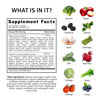 Number One Nutrition USDA Organic and Easy-to-Take Super Greens, Better Than Powder Fruits & Veggies Supplement with 28 Superfood - Maple Wellness Supplements