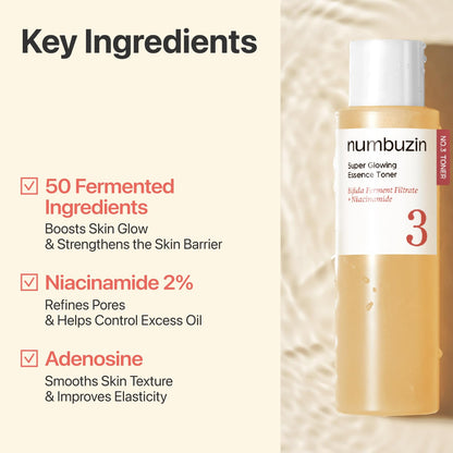 numbuzin No.3 Super Glowing Essence Toner, Fermented Toner for Skin Glow & Texture, Bifida, Niacinamide, Hydrating - Maple Wellness Supplements