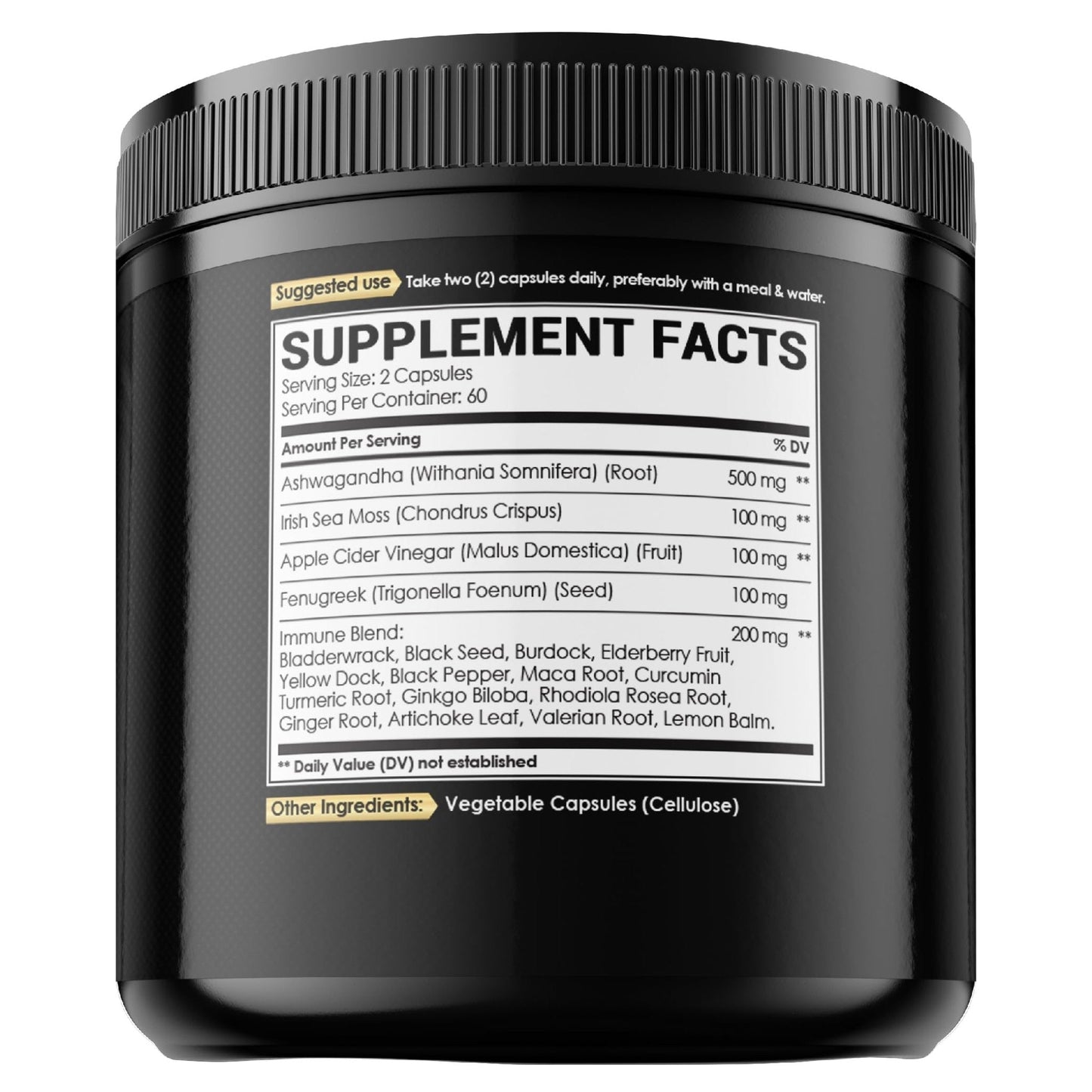 NUQIIT Organic Ashwangdha Capsules 15000mg Irish Sea Moss Apple Cider Vinegar & More - Support Brain Health, Strength & Immune System - 120 Vegan Capsules - Maple Wellness Supplements