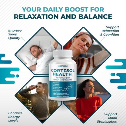 NURAFUSE CORTISOL Health Ashwagandha 15-in-1 Supplement with Magnesium Phosphatidylserine L-Theanine Chamomile Rhodiola Rosea Licorice Holy Basil - Maple Wellness Supplements