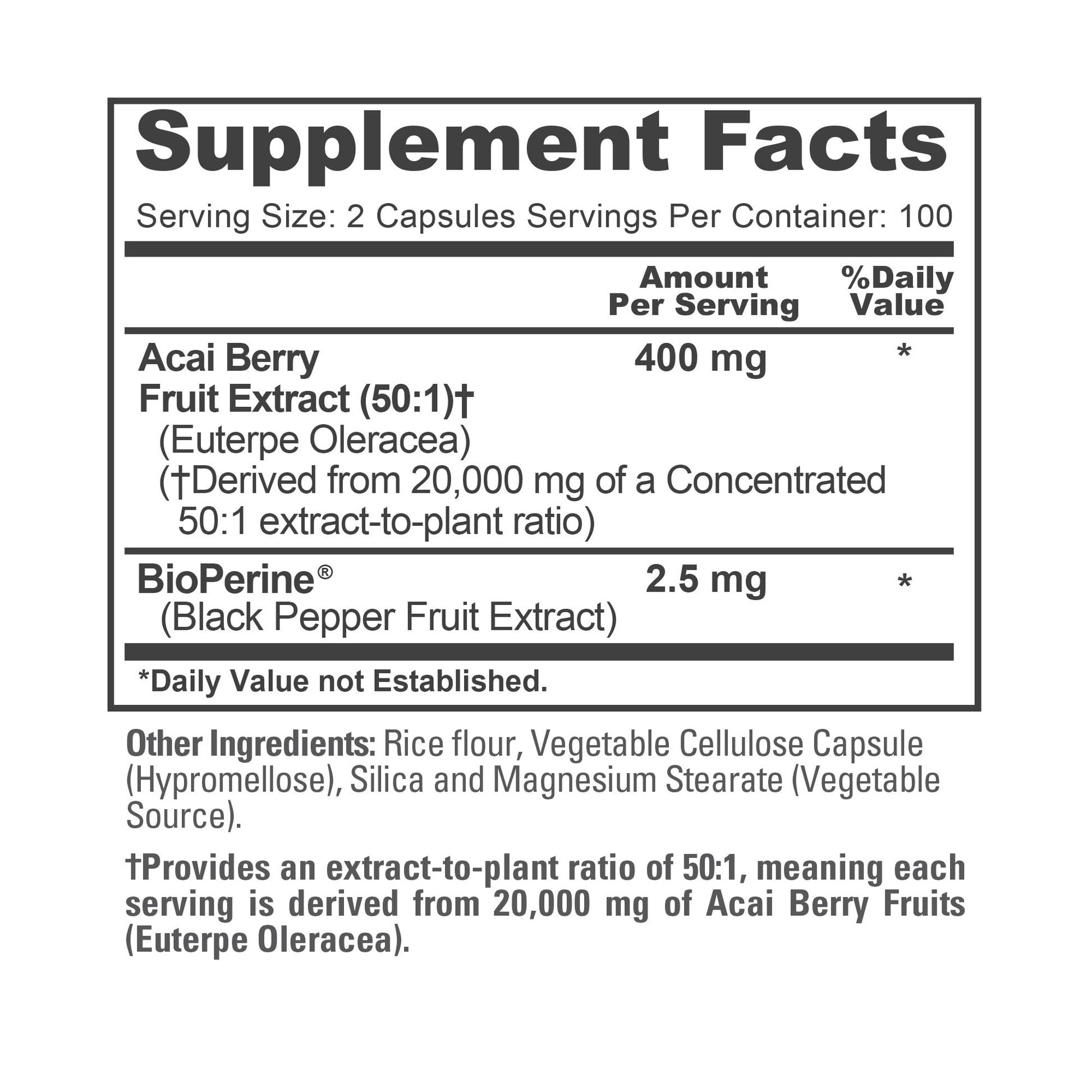 NusaPure Acai Berry 50:1 Extract - Suitable for Vegetarian/Vegan, Non - GMO - 20000 mg - 200 Capsules - Maple Wellness Supplements