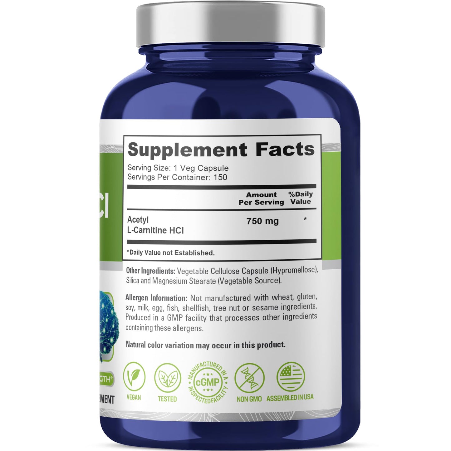 NusaPure Acetyl L-Carnitine 750mg per Caps 150 Veggie Capsules (Non-GMO, Vegan) High Potency Acetyl L Carnitine HCL (ALCAR) - Maple Wellness Supplements
