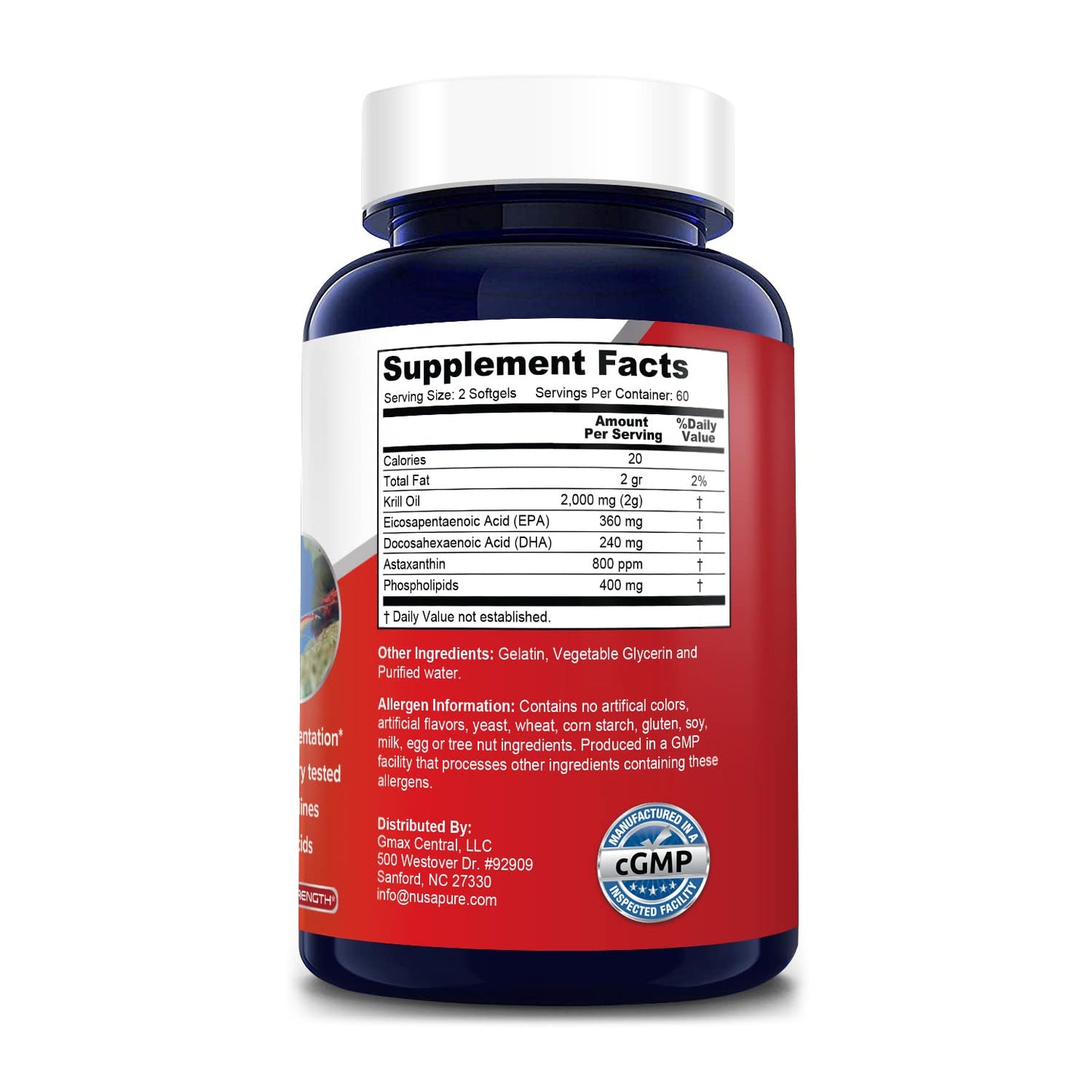 NusaPure Antarctic Krill Oil 2000 mg 120 Softgels, Omega-3 EPA 360mg, DHA 240mg - Maple Wellness Supplements