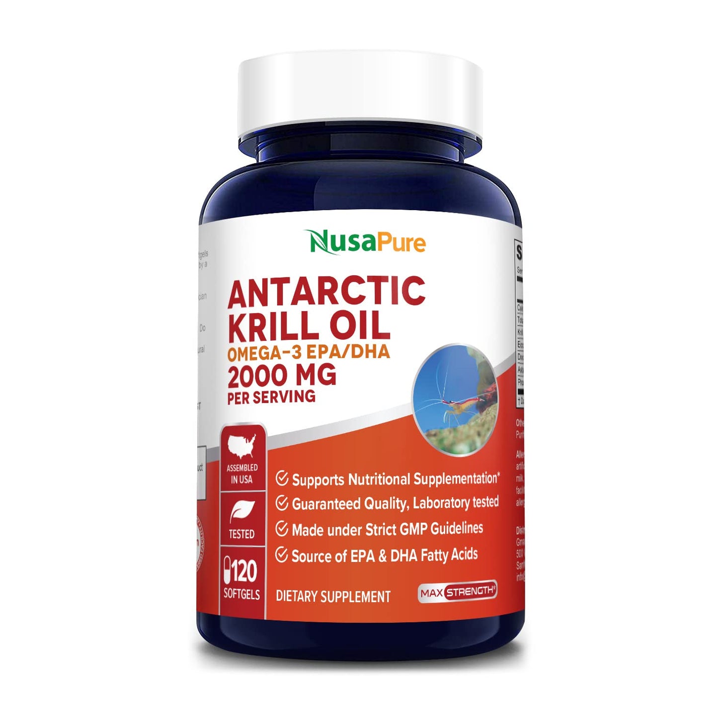 NusaPure Antarctic Krill Oil 2000 mg 120 Softgels, Omega-3 EPA 360mg, DHA 240mg - Maple Wellness Supplements