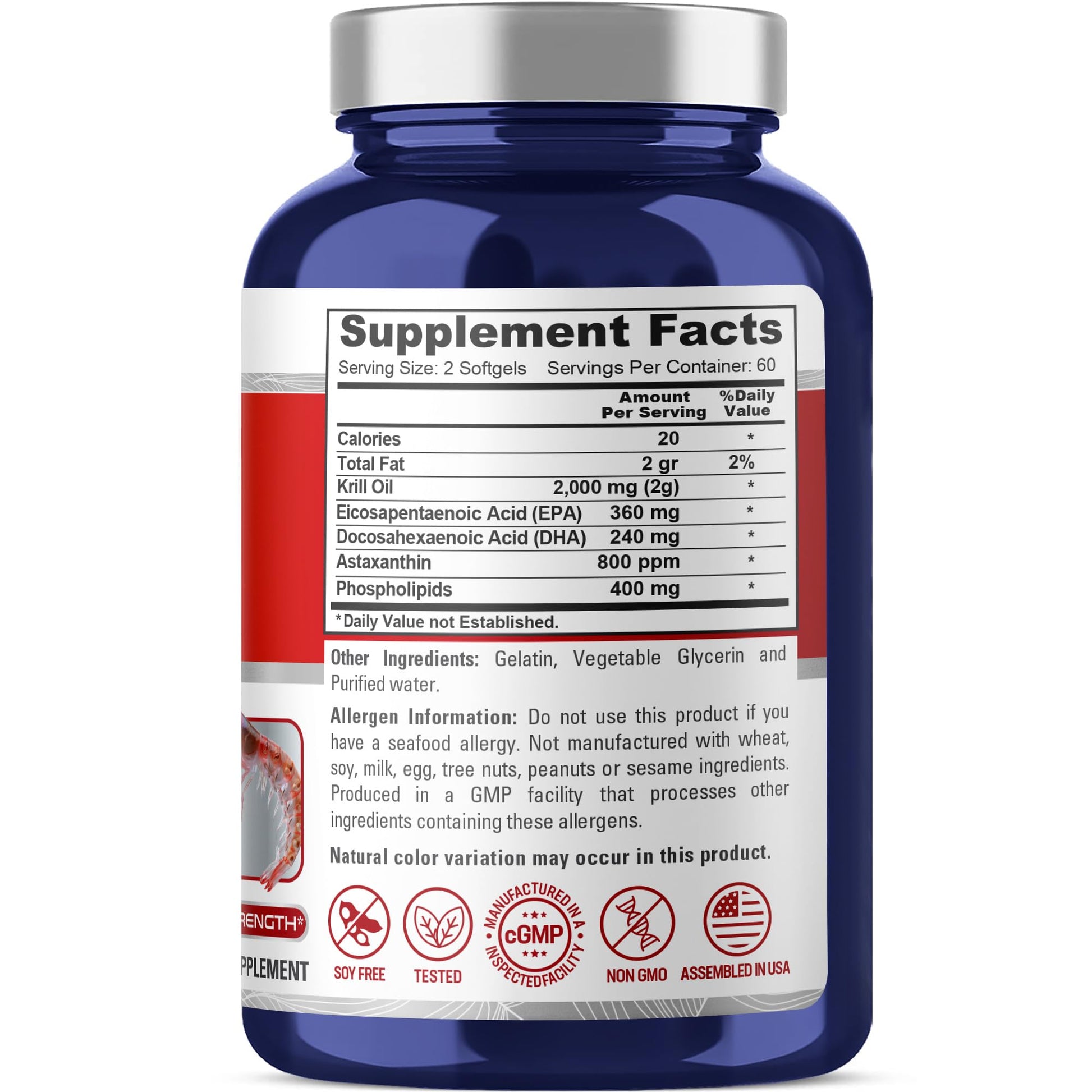 NusaPure Antarctic Krill Oil 2000 mg 120 Softgels, Omega-3 EPA 360mg, DHA 240mg, Soyfree Astaxanthin Supplement Sourced from Krill 800ppm - Maple Wellness Supplements