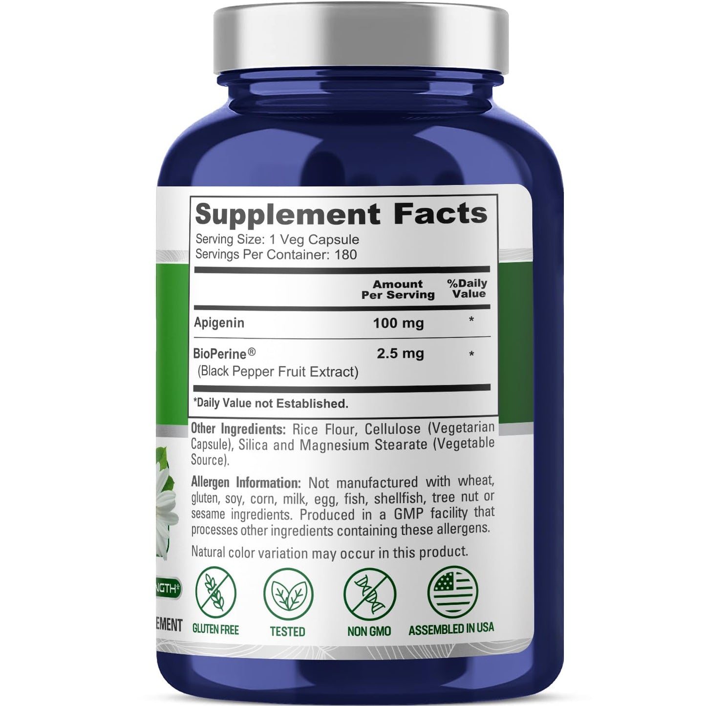 NusaPure Apigenin 100 mg per Capsule 180 Vcaps - Bioperine (Non-GMO, Gluten Free) - Maple Wellness Supplements