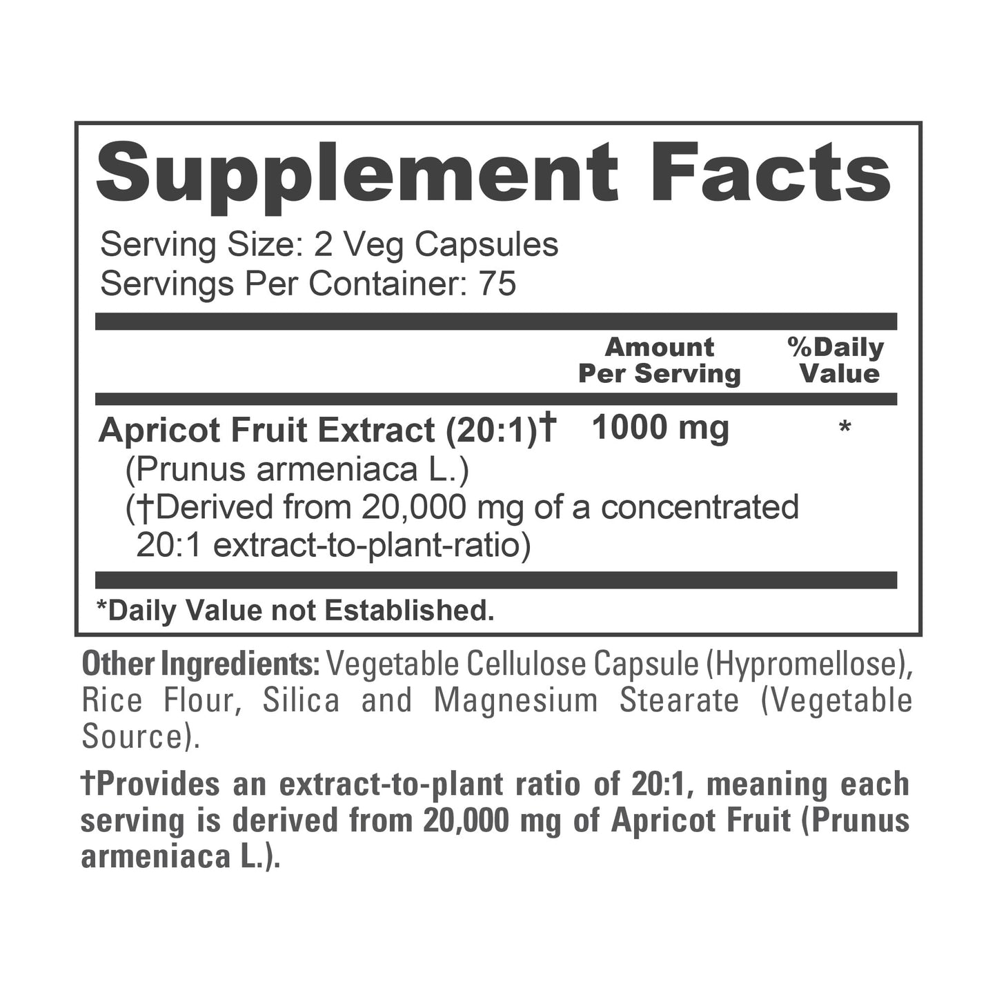 NusaPure Apricot 20:1 Extract, 1000 mg Equivalent to 20,000mg 150 Veggie Capsules (Vegan, Non-GMO) - Maple Wellness Supplements