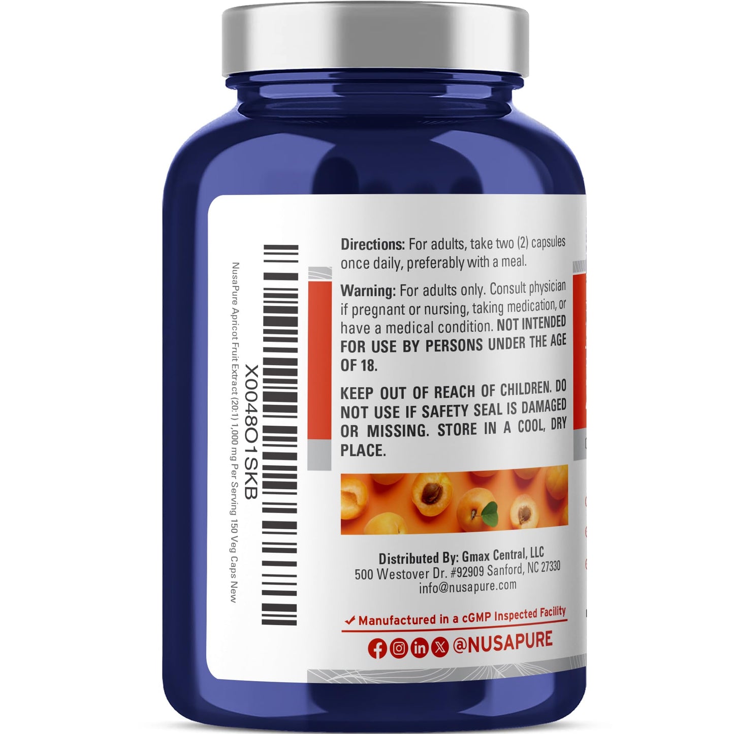 NusaPure Apricot 20:1 Extract, 1000 mg Equivalent to 20,000mg 150 Veggie Capsules (Vegan, Non-GMO) - Maple Wellness Supplements