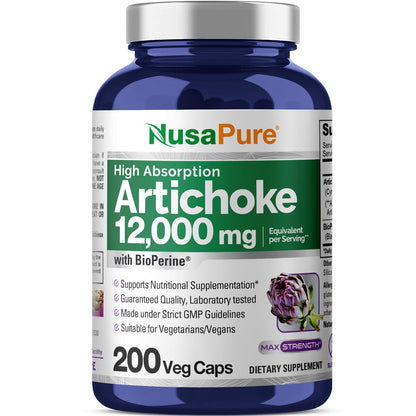 NusaPure Artichoke 20:1 Extract, 600 mg Equivalent to 12,000mg 200 Veggie caps (Non-GMO, Gluten Free) - Maple Wellness Supplements