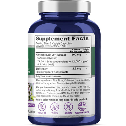 NusaPure Artichoke 20:1 Extract, 600 mg Equivalent to 12,000mg 200 Veggie caps (Non-GMO, Gluten Free) - Maple Wellness Supplements