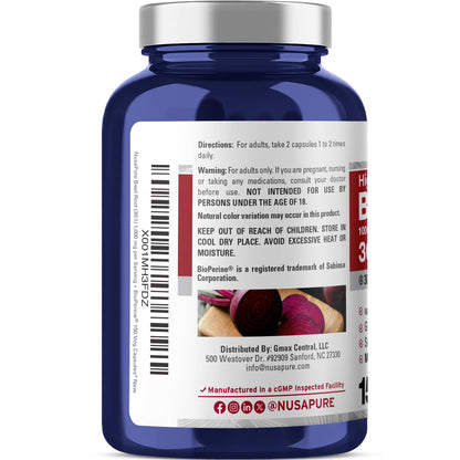 NusaPure Beet Root 30:1 Extract, 1000 mg Equivalent to 30,000 mg 150 Veggie caps (Vegan, Non-GMO & Vegan 4% Nitrates) Bioperine - Maple Wellness Supplements