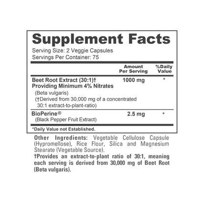NusaPure Beet Root 30:1 Extract, 1000 mg Equivalent to 30,000 mg 150 Veggie caps (Vegan, Non-GMO & Vegan 4% Nitrates) Bioperine - Maple Wellness Supplements