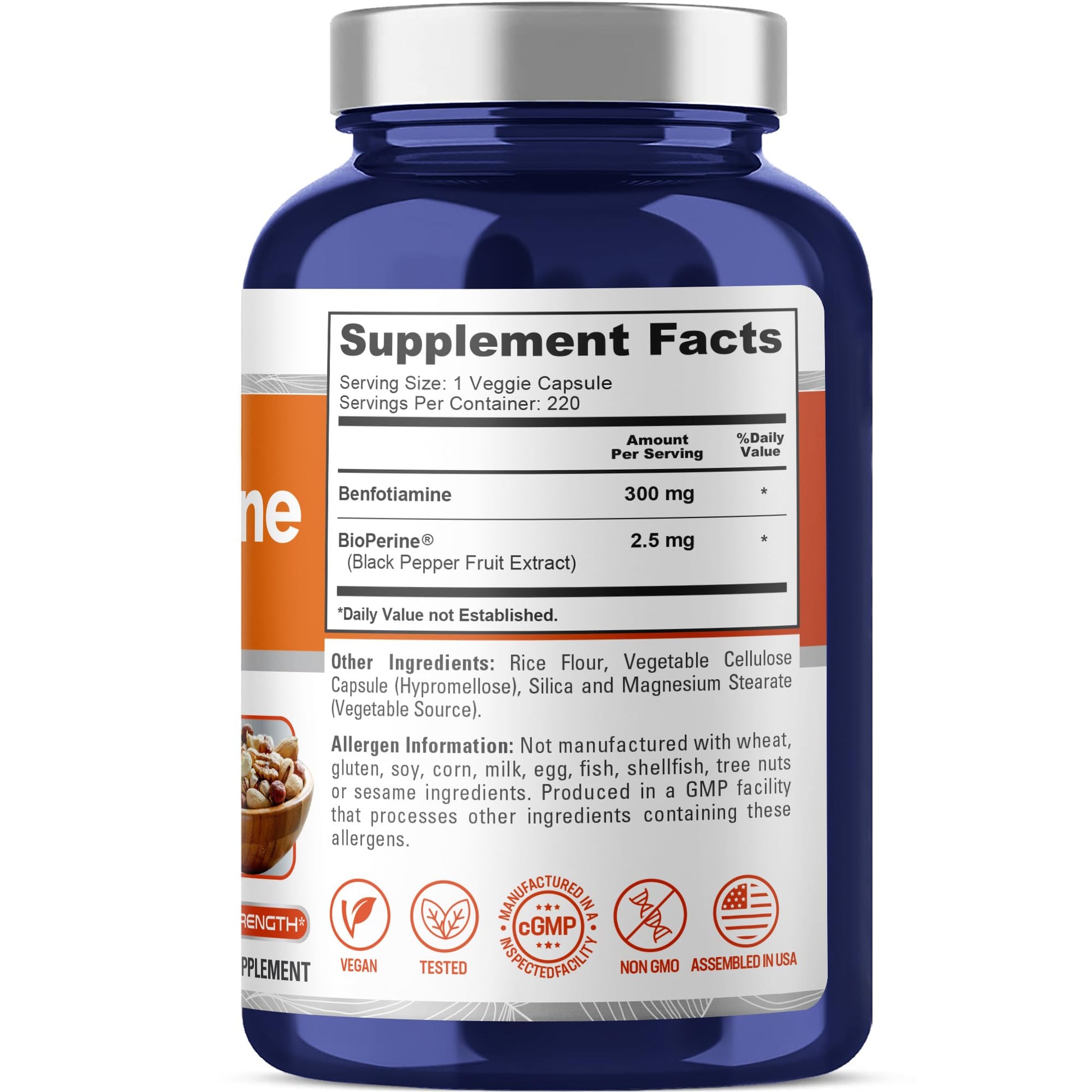 NusaPure Benfotiamine 300mg Per Veggie Caps 220 Count (Non-GMO, Vegan) Bioperine - Maple Wellness Supplements