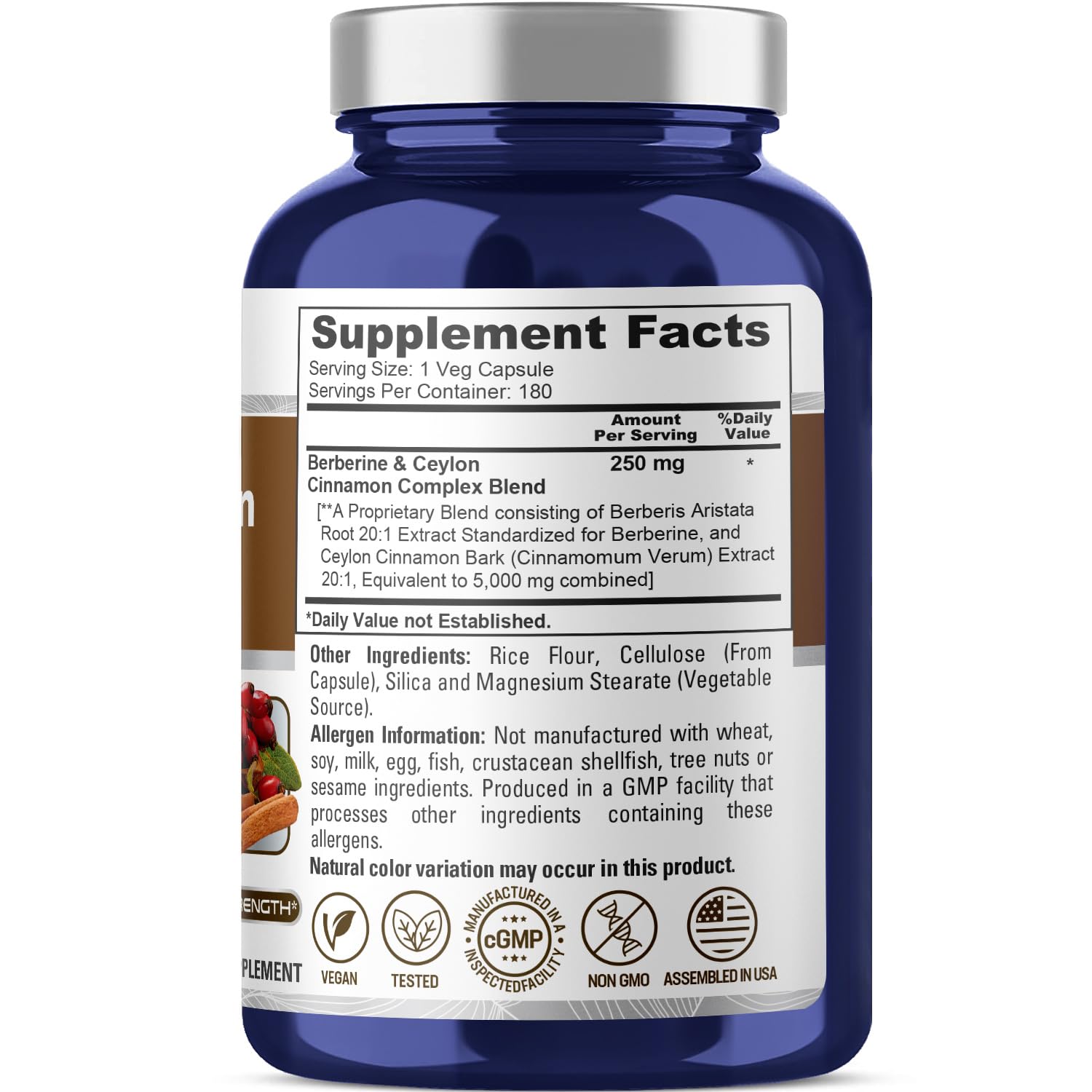 NusaPure Berberine with Ceylon Cinnamon 20:1 Extract, 250 mg Equivalent to 5000mg 180 Veggie Capsules, Vegetarian, Non-GMO Supplement, (Berberine Complex) - Maple Wellness Supplements
