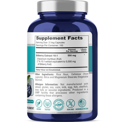 NusaPure Bilberry Extract 5,000mg 200 Vegetarian caps (Non-GMO, Vegan) - Maple Wellness Supplements