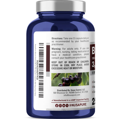 NusaPure Black Cherry Extract 20:1 - Suitable for Vegetarian/Vegan, Non - GMO - 3,000mg 250 Capsules - Maple Wellness Supplements