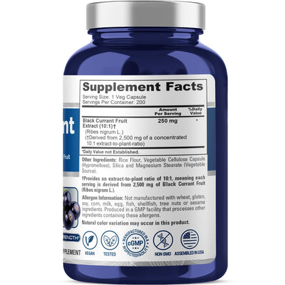 NusaPure Black Currant 10:1 Extract, 250 mg Equivalent to 2,500mg, per Veg Caps 200 Vegan, Non-GMO - Maple Wellness Supplements