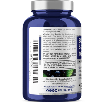 NusaPure Black Currant Seed Oil 1605 mg Gamma Linoleic Acid (GLA) 15% 180 Softgels (Non-GMO, Soyfree) - Maple Wellness Supplements