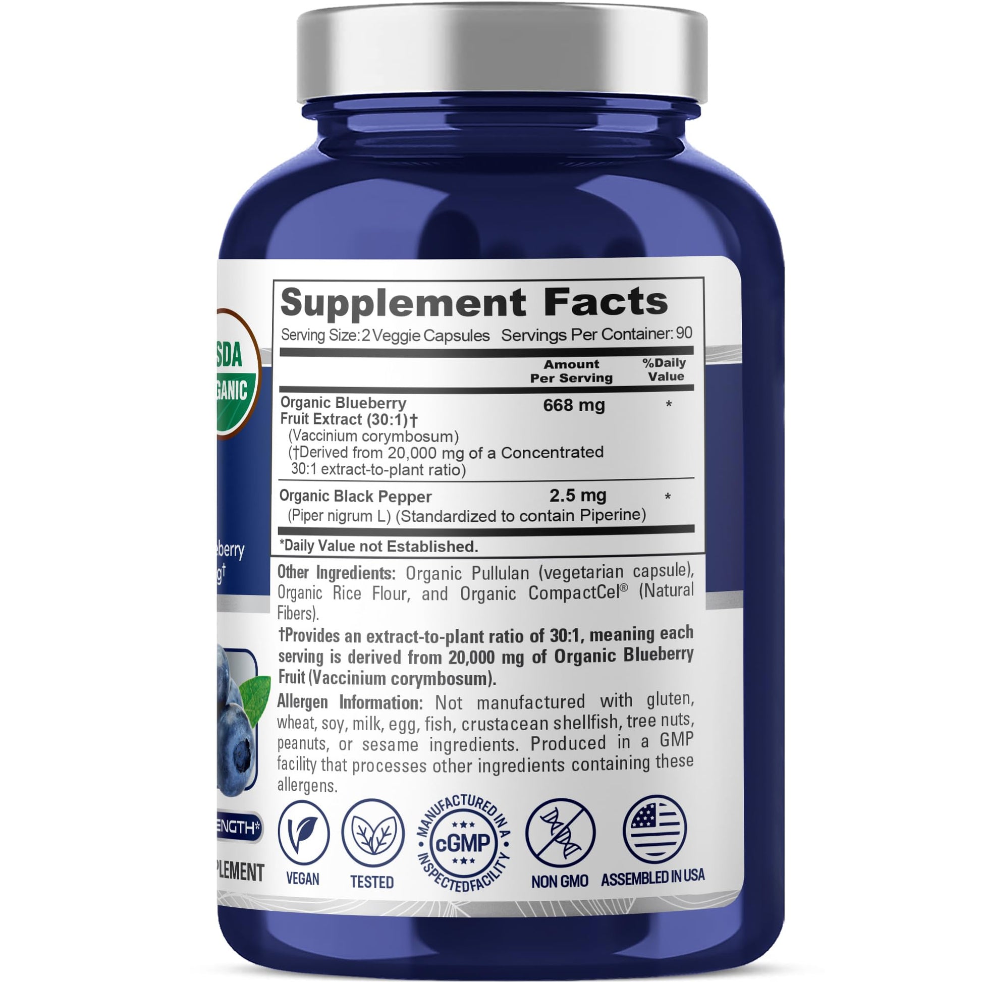 NusaPure Blueberry Concentrate 30:1 Extract, 667 mg Equivalent to 20,000 mg 180 Veg Caps Suitable for Vegetarian, Vegan, Non-GMO - Maple Wellness Supplements