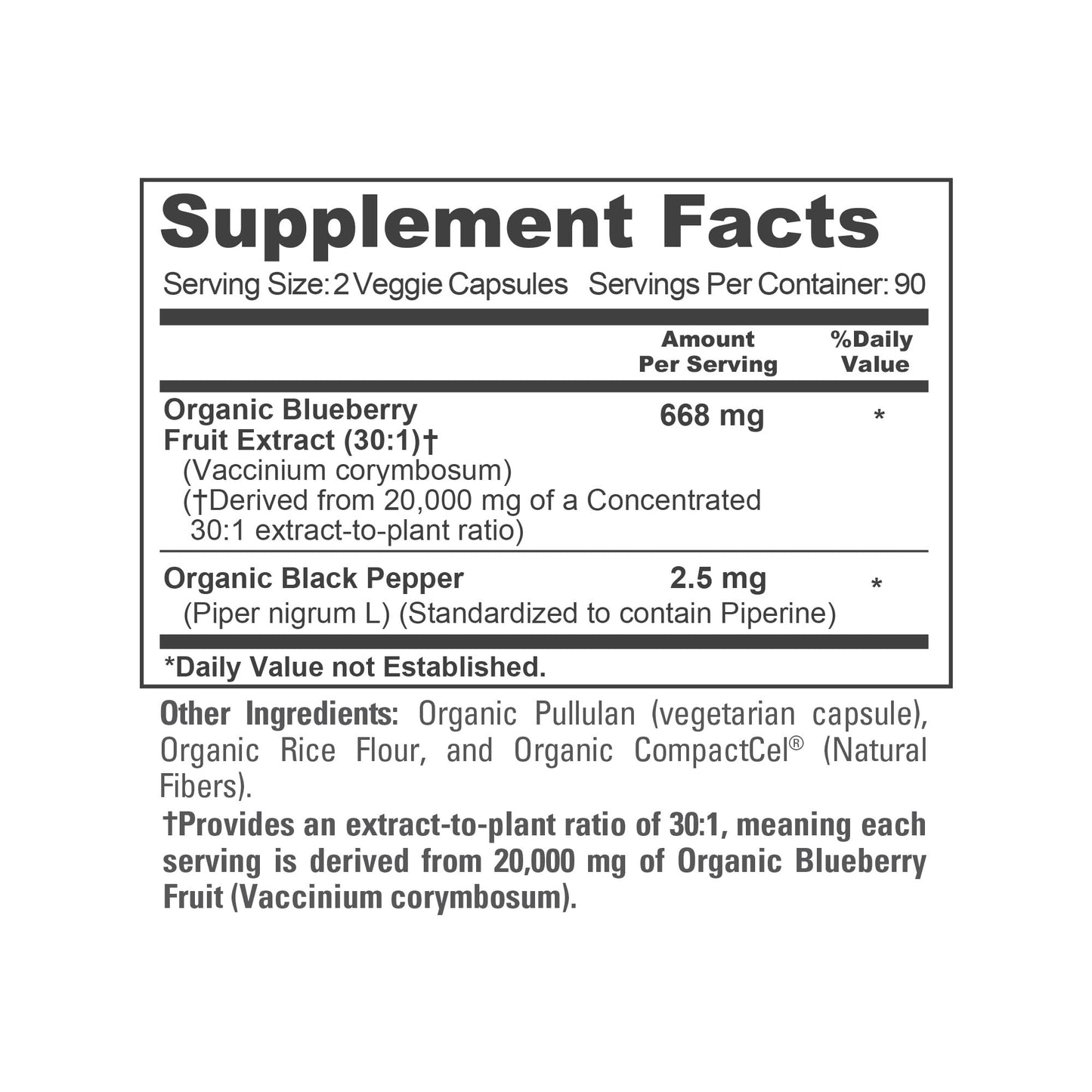 NusaPure Blueberry Concentrate 30:1 Extract, 667 mg Equivalent to 20,000 mg 180 Veg Caps Suitable for Vegetarian, Vegan, Non-GMO - Maple Wellness Supplements