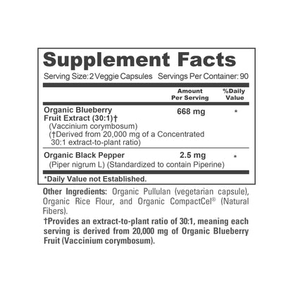NusaPure Blueberry Concentrate 30:1 Extract, 667 mg Equivalent to 20,000 mg 180 Veg Caps Suitable for Vegetarian, Vegan, Non-GMO - Maple Wellness Supplements