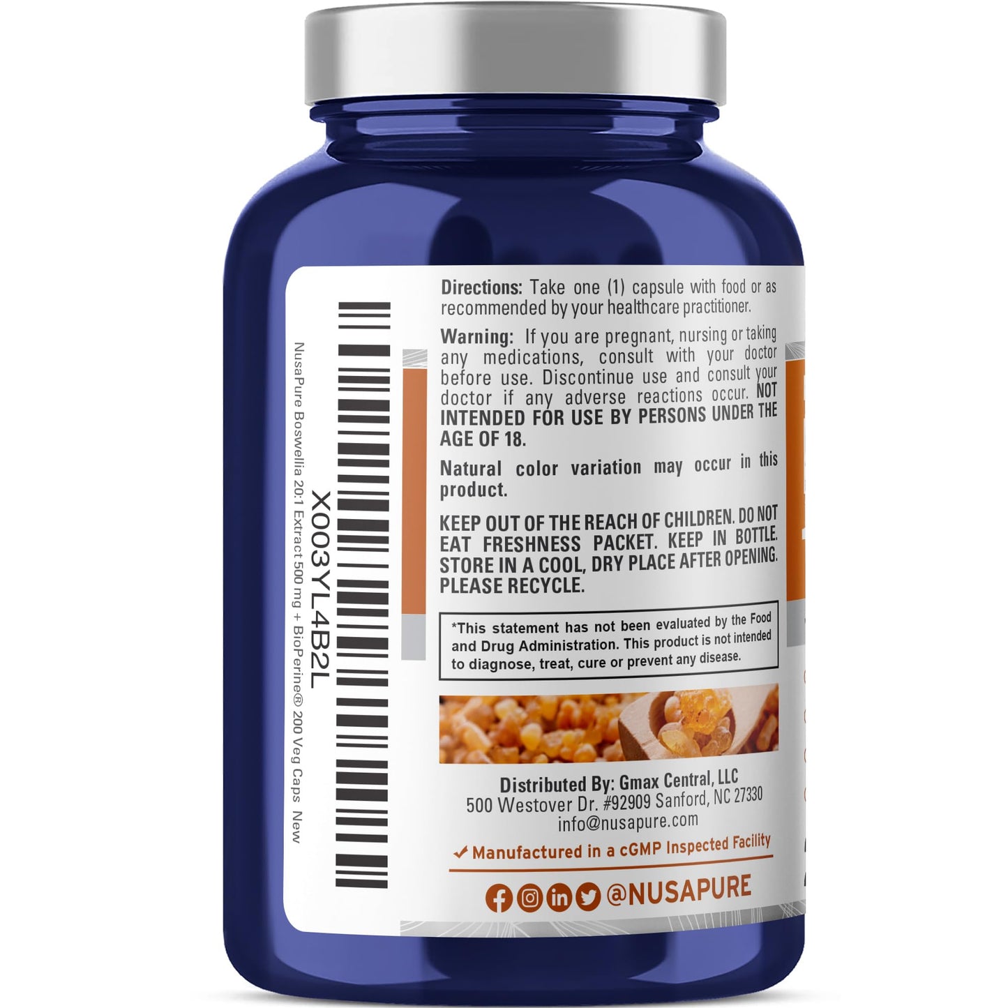 NusaPure Boswellia Serrata 10,000 mg Per Veggie Caps 200 Count (Ext. 20:1, Non-GMO, Vegan, Bioperine) Ayurvedic Herb: Indian Olibanum, Frankincense - Maple Wellness Supplements