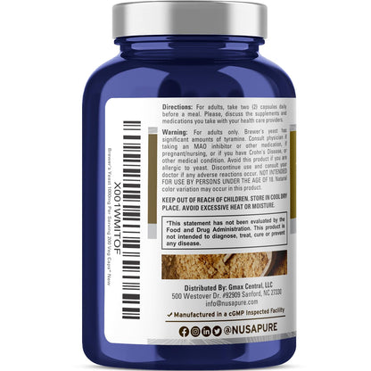 NusaPure Brewer’s Yeast - Suitable for Vegetarian/Vegan, Non - GMO - 1000mg 200 Capsules - Maple Wellness Supplements