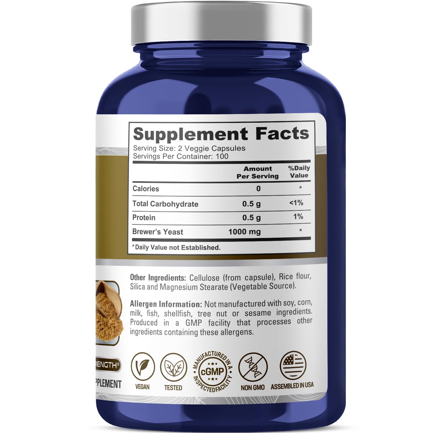 NusaPure Brewer’s Yeast - Suitable for Vegetarian/Vegan, Non - GMO - 1000mg 200 Capsules - Maple Wellness Supplements