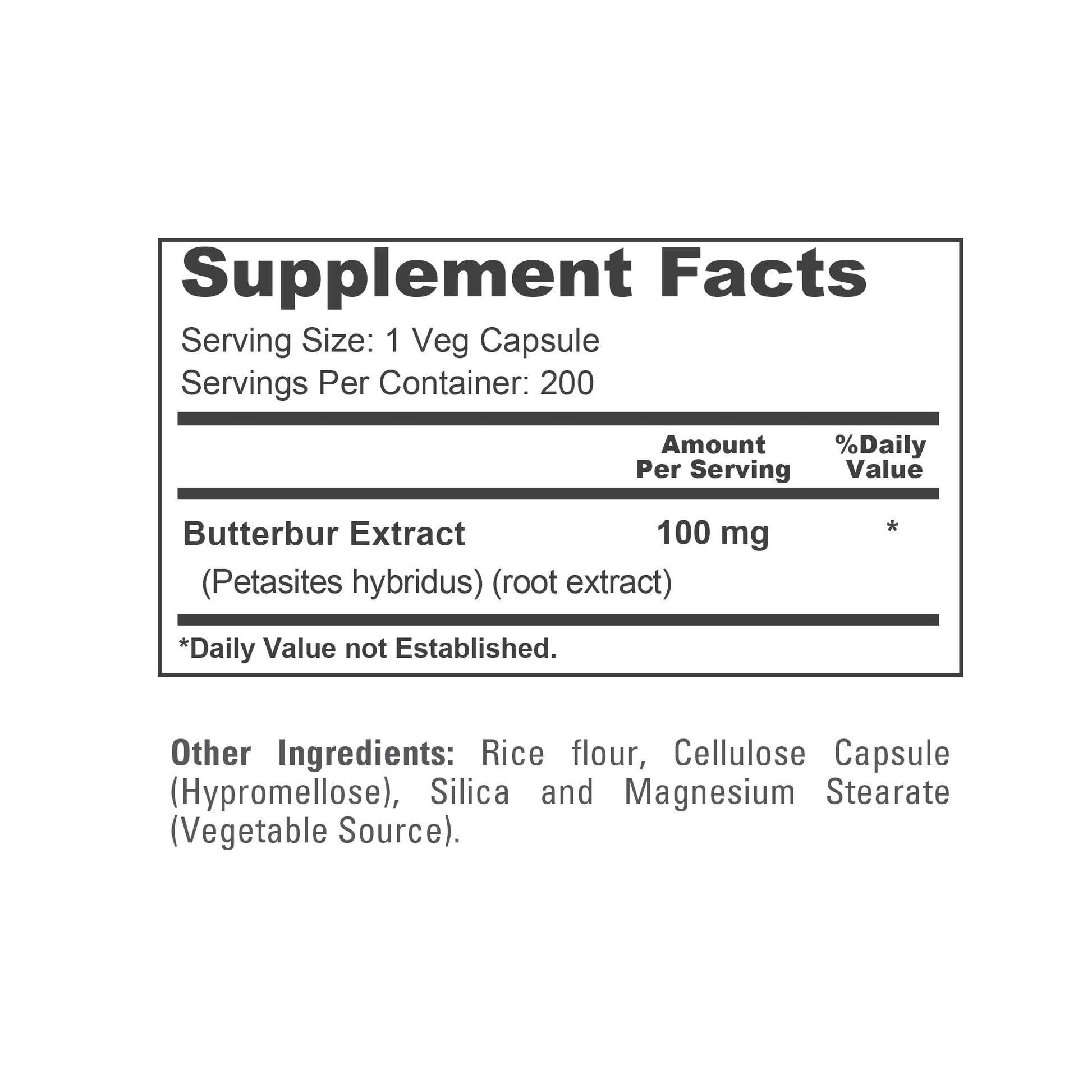 NusaPure Butterbur Extract 100mg per caps 200 Veggie Capsules (Non-GMO, Vegetarian, Vegan) - Maple Wellness Supplements