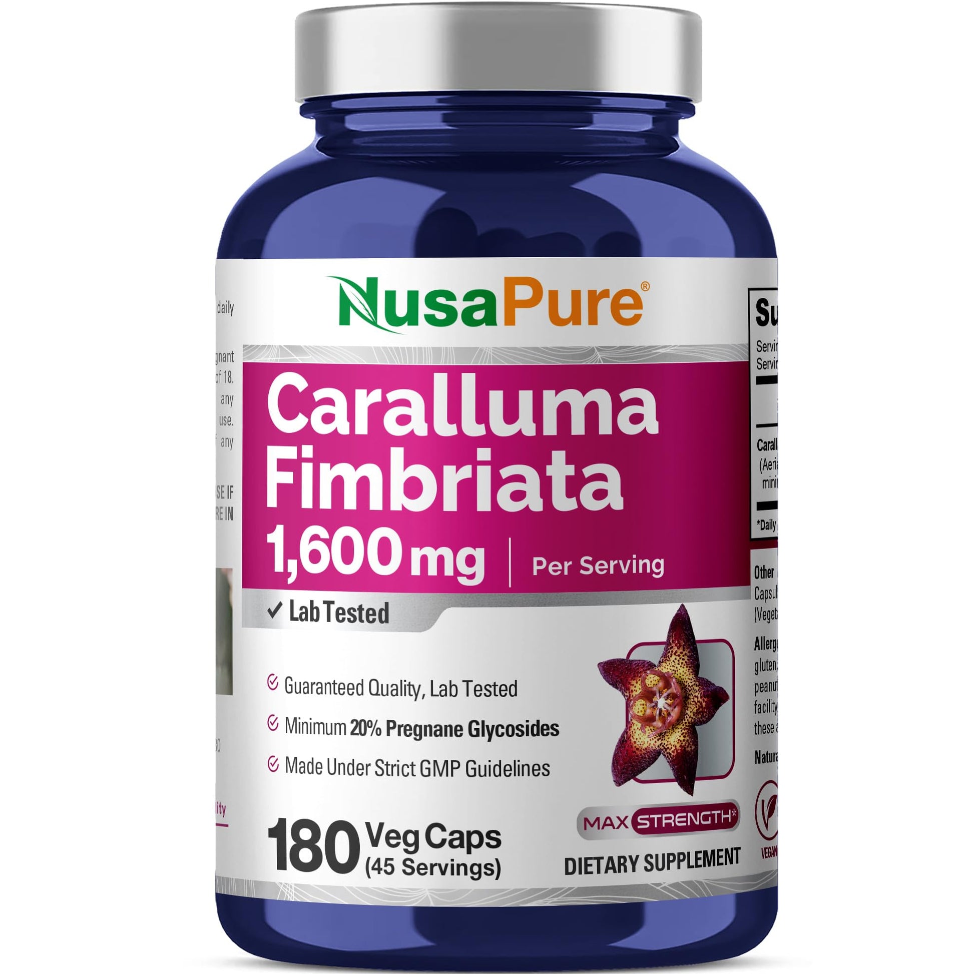 NusaPure Caralluma Fimbriata 1600mg - 180 Veggie Capsules (Non-GMO, Vegan) - Maple Wellness Supplements