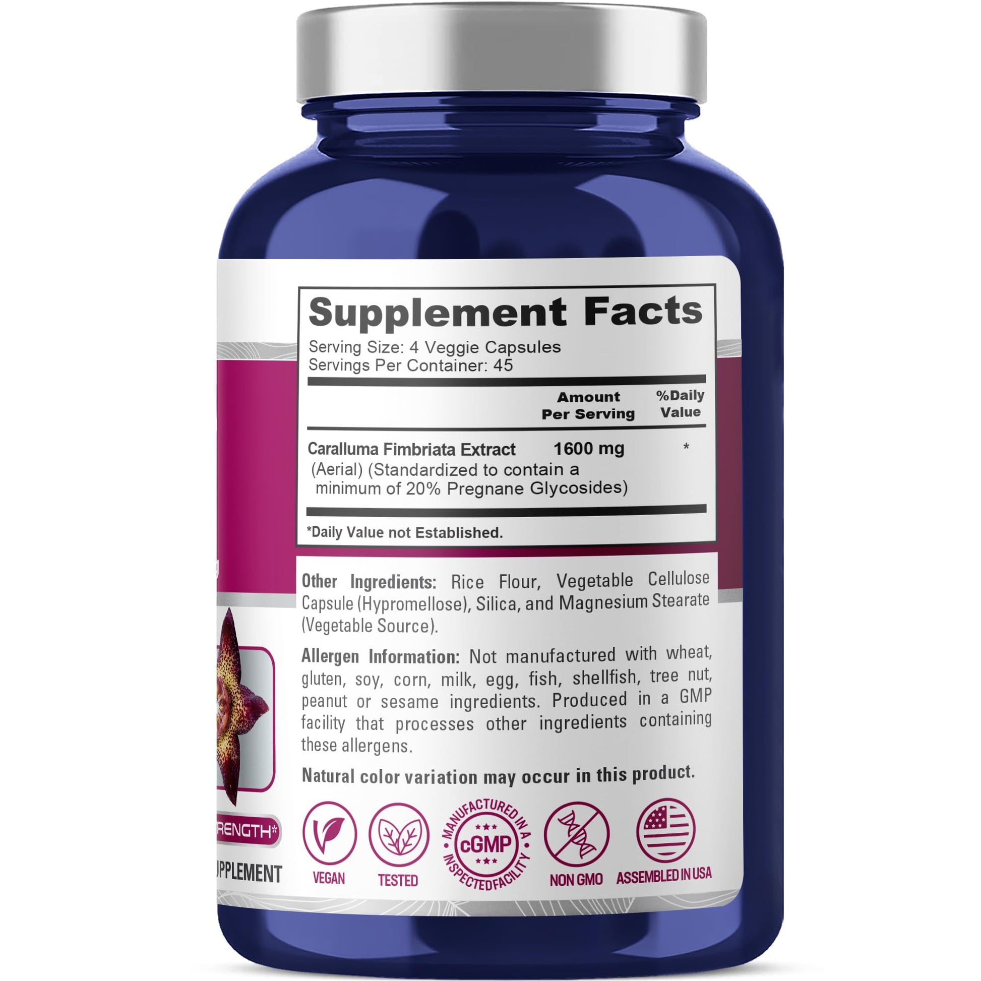 NusaPure Caralluma Fimbriata 1600mg - 180 Veggie Capsules (Non-GMO, Vegan) - Maple Wellness Supplements