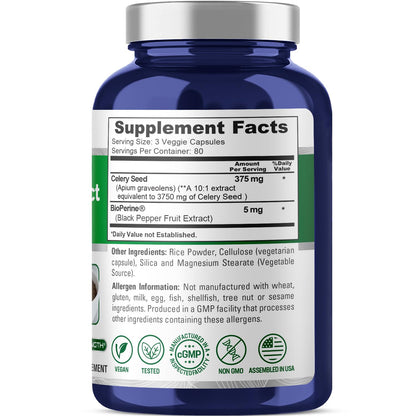 NusaPure Celery Seed Capsules 10:1 Extract, 375 mg Equivalent to 3750mg, 240 Veggie Caps, Non-GMO, Vegan - Maple Wellness Supplements