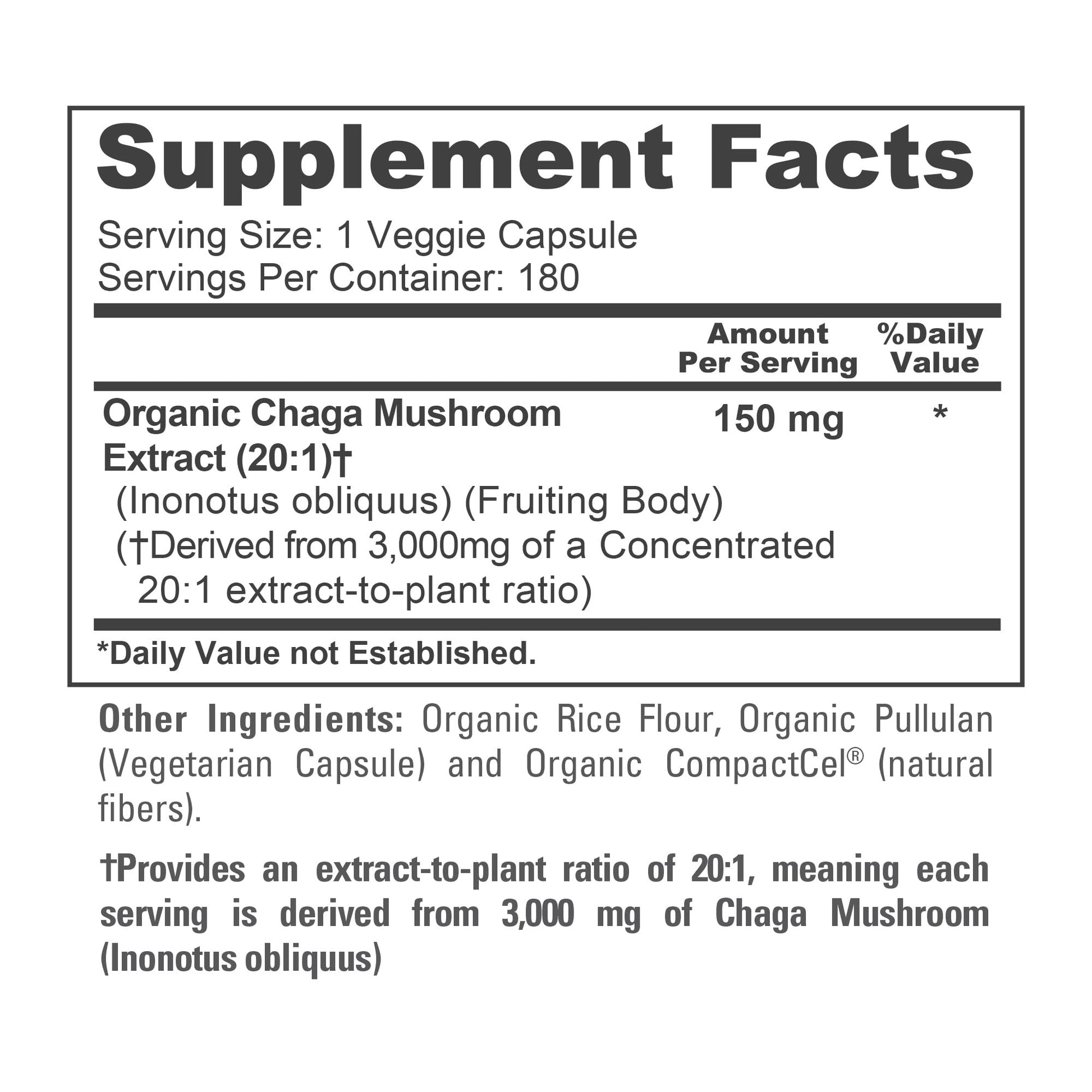 NusaPure Chaga Mushroom 20:1 Extract, 150 mg Equivalent to 3,000mg per Veggie Capsule, 180 Count, USDA Organic, Vegan, Non-GMO - Maple Wellness Supplements