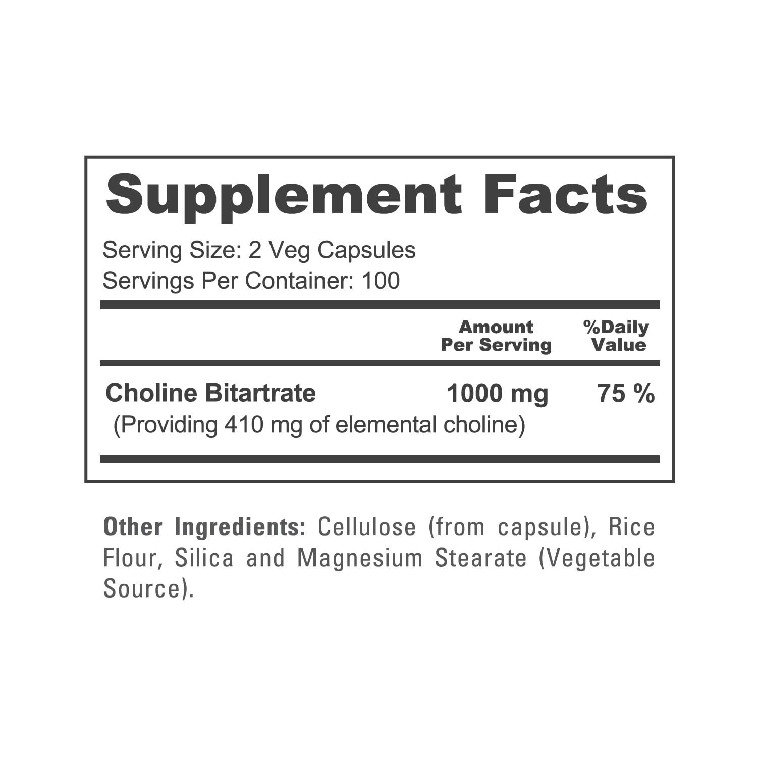 NusaPure Choline Bitartrate - Suitable for Vegetarian/Vegan, Non - GMO - 1000 mg 200 Capsules - Maple Wellness Supplements
