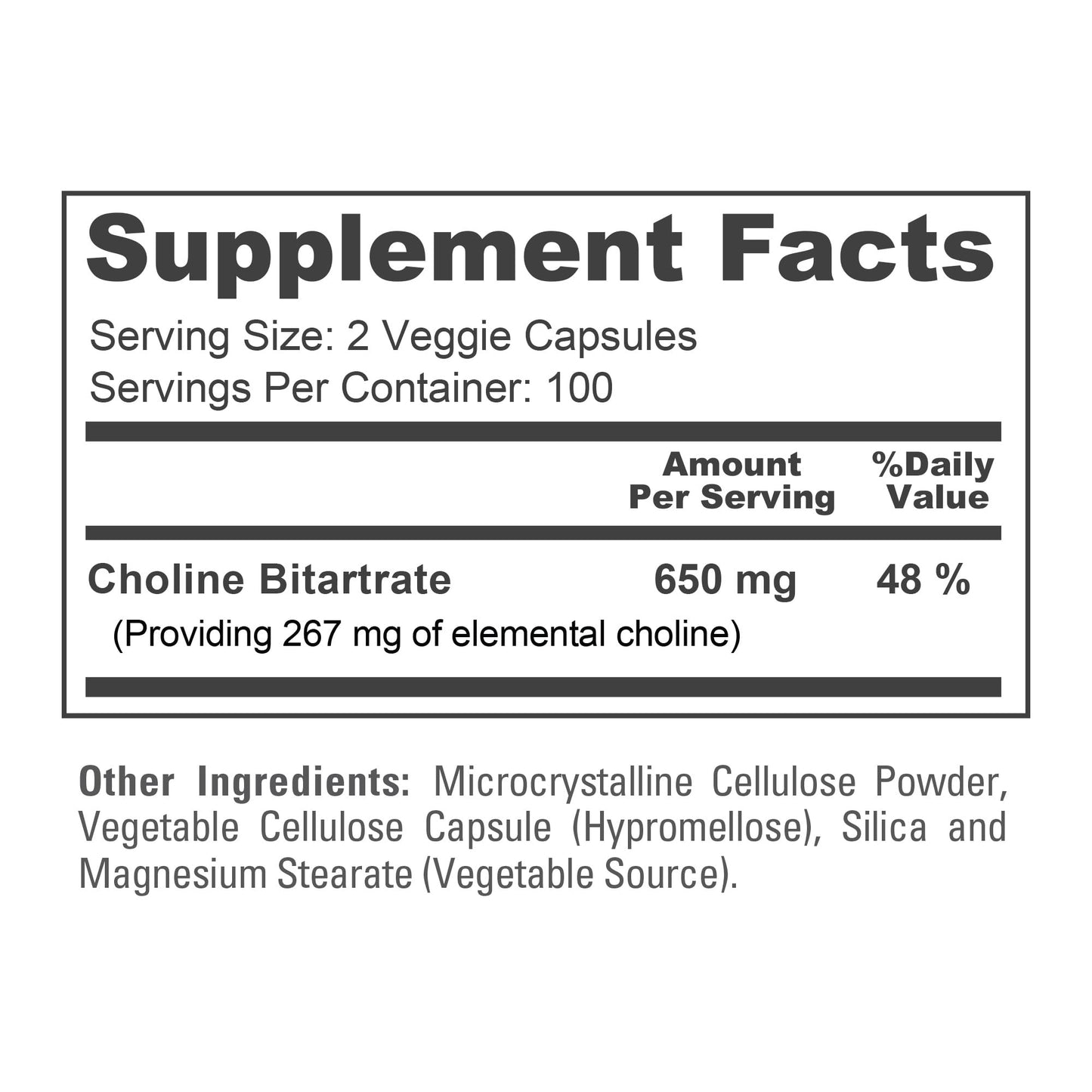 NusaPure Choline Bitartrate - Suitable for Vegetarian/Vegan, Non - GMO - 650 mg 200 Capsules - Maple Wellness Supplements