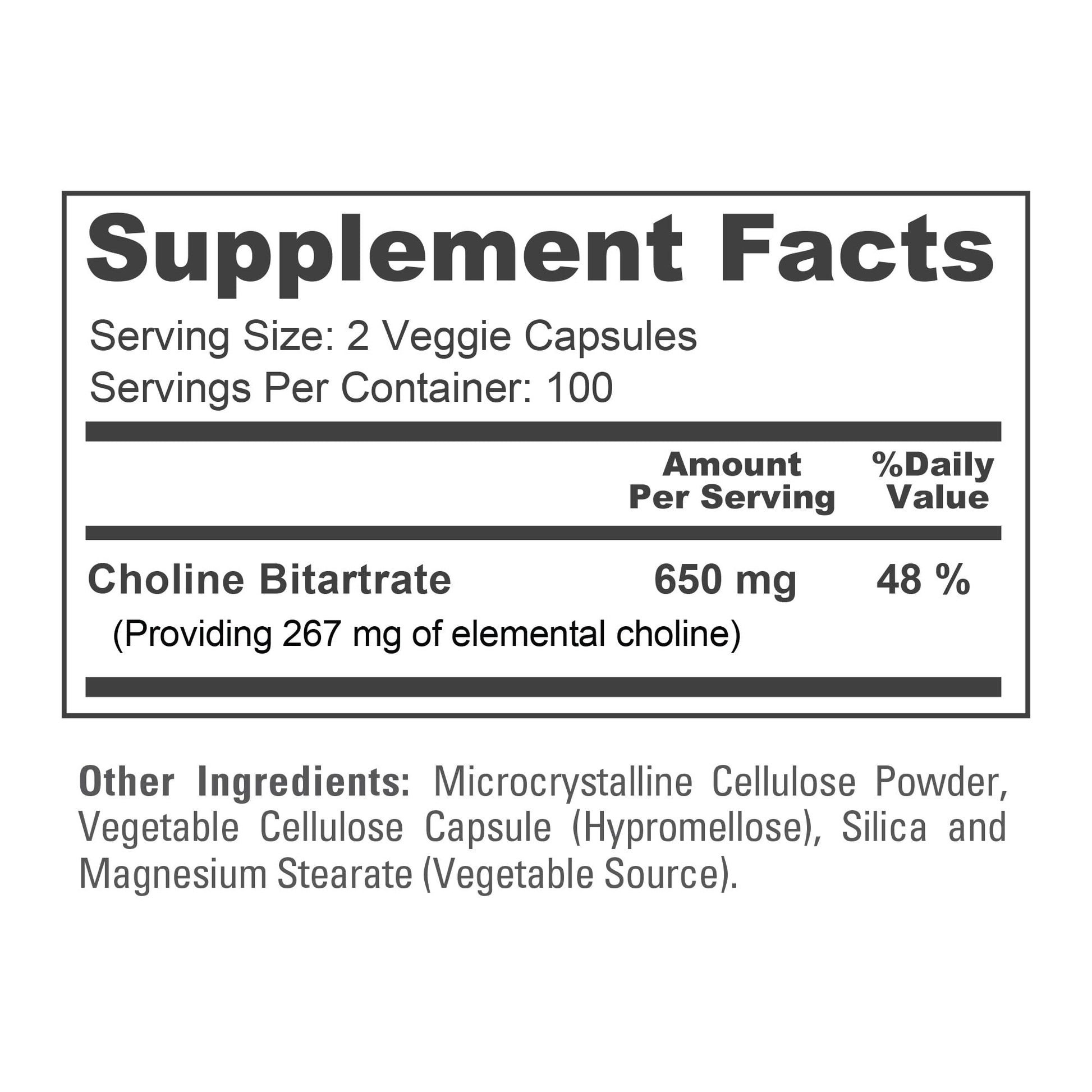 NusaPure Choline Bitartrate - Suitable for Vegetarian/Vegan, Non - GMO - 650 mg 200 Capsules - Maple Wellness Supplements